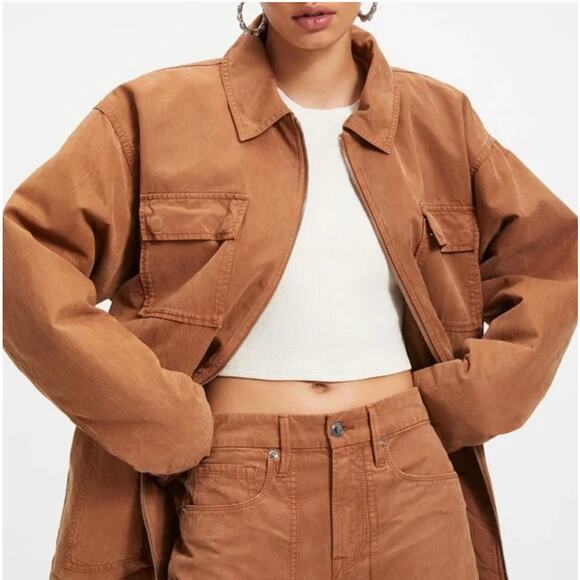 Good American Chore Dropped Shoulder Utility Jacket in Camel Brown Size 1X NWT - Picture 1 of 9